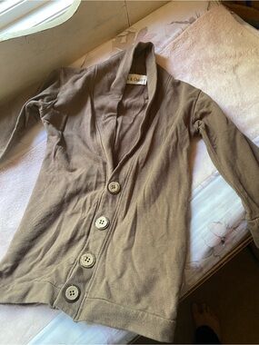 Shawl-Collar Taupe Button Cardigan Sweater -